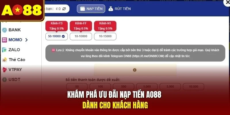 Khám phá ưu đãi nạp tiền AO88 dành cho khách hàng
